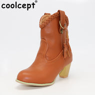 Coolcept women high heel half short sexy boots party autumn winter botas fashion pointed toe footwear warm boot shoes size 33-46