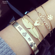 New leaf snowflake love deer antlers cuff bangle set fashion jewelry gifts 1set=4pieces B0011