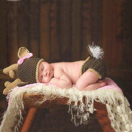 Infant Baby Animal Photography Props Caps Deer Antlers Hat Fur Ball Hand Crochet Knit Beanie Cap Toddle Hats Costume Photography