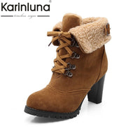 KarinLuna 2017 Small Big Size 32-43 Spike High Heels Fashion Ankle Boots Woman Fur Inside Warm British Style Boots Women Shoes