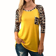Women Fashion Blouse Leopard Splicing Pocket Casual Long Yellow Shirt Women Blouse Top blouses women's fashion trends