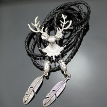 Western Cowboy Deer Head Horn Antler Stag Zuni Feather Rodeo Leather Bolo Tie Jewelry 2017 New