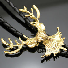 Western Cowboy Deer Head Horn Antler Stag Zuni Feather Rodeo Leather Bolo Tie Jewelry 2017 New