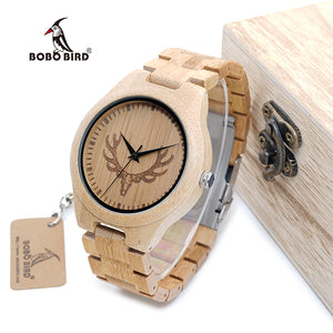 BOBO BIRD WM09 Full Bamboo Watch for Men Top Brand Luxury Quartz Wristwatch Bmaboo Band Deer Antlers Dial Face Watches Wood Box