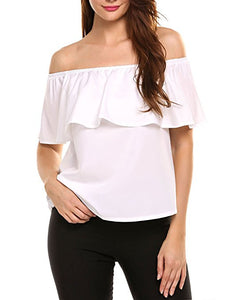 Women's Off Shoulder Ruffles Solid Casual Blouse Loose Tops
