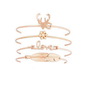 New leaf snowflake love deer antlers cuff bangle set fashion jewelry gifts 1set=4pieces B0011