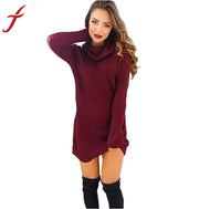 2016 New Women's Winter Fashion Casual Warm Womens Casual Long Sleeve Jumper Turtleneck Sweaters Coat Blouse