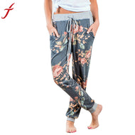 2017 Fashion Sweat Pants Women Floral Printed Loose Stretch High Waist Wide Leg Long Pants Trousers Tapered Leg Pants Sexy Pants