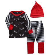 2017 Winter Newborn Infant Baby Boys Girls Antlers Printing Tops T-Shirt Long Pants Hat Outfits Set Xmas Clothes 0~2Y j2