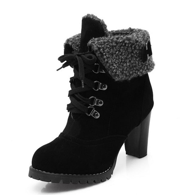 KarinLuna 2017 Small Big Size 32-43 Spike High Heels Fashion Ankle Boots Woman Fur Inside Warm British Style Boots Women Shoes