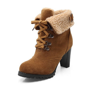 KarinLuna 2017 Small Big Size 32-43 Spike High Heels Fashion Ankle Boots Woman Fur Inside Warm British Style Boots Women Shoes