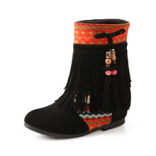 TAOFFEN Women New Fashion Spring Autumn Flat Hidden Heels Beaded Tassel Ladies Boots National Trend Shoes Footwear Size 34-39