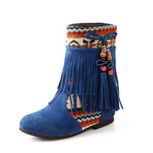 TAOFFEN Women New Fashion Spring Autumn Flat Hidden Heels Beaded Tassel Ladies Boots National Trend Shoes Footwear Size 34-39
