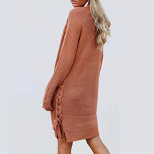 2017 Long Sleeve Crew Neck Side Crossed Lace-Up Women Autumn Winter Knitted Blusas Loose Basic Western Style OL Pullover Sweater