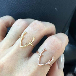 FAMSHIN New Deer Antler Ring Bohemian Deer Rings for Women Arrow Antler Smooth Cute Animal Ring for Women