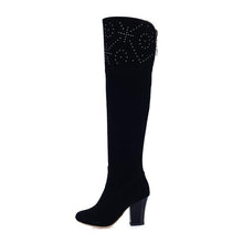 2017 autumn winter new arrive high quality pu leather over the knee boots round toe high heel rhinestone women boots