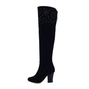 2017 autumn winter new arrive high quality pu leather over the knee boots round toe high heel rhinestone women boots