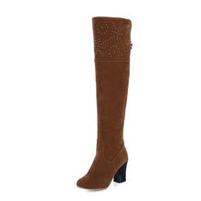 2017 autumn winter new arrive high quality pu leather over the knee boots round toe high heel rhinestone women boots