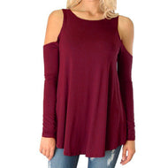 Women's Round Neck Long Sleeve T-shirt Strapless Loose Blouse Plus Size Tops
