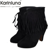 Big size 34-47 2017 New Fashion Women Shoes Party Spring Autumn Tassels Suede Nubuck Leather High Heels Ankle Boots