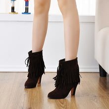 Big size 34-47 2017 New Fashion Women Shoes Party Spring Autumn Tassels Suede Nubuck Leather High Heels Ankle Boots