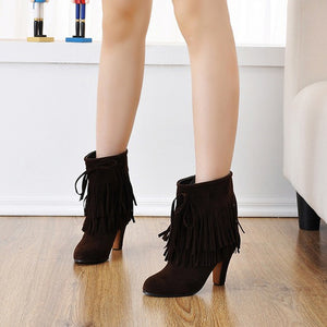 Big size 34-47 2017 New Fashion Women Shoes Party Spring Autumn Tassels Suede Nubuck Leather High Heels Ankle Boots