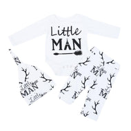 Baby Boys Christmas Clothes Set Letters Printed White Long Sleeve Romper Top + Antlers Pattern Long Pants + Hat 3Pcs Xmas Outfit