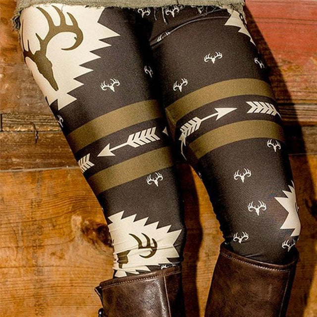Autumn Winter Leggings Printed Women Legging arrows and antler printed Leggings High Waist Elastic Leggins Silm Women Pants